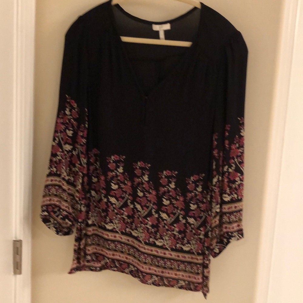 Joie Black Floral Silk Peasant Top
